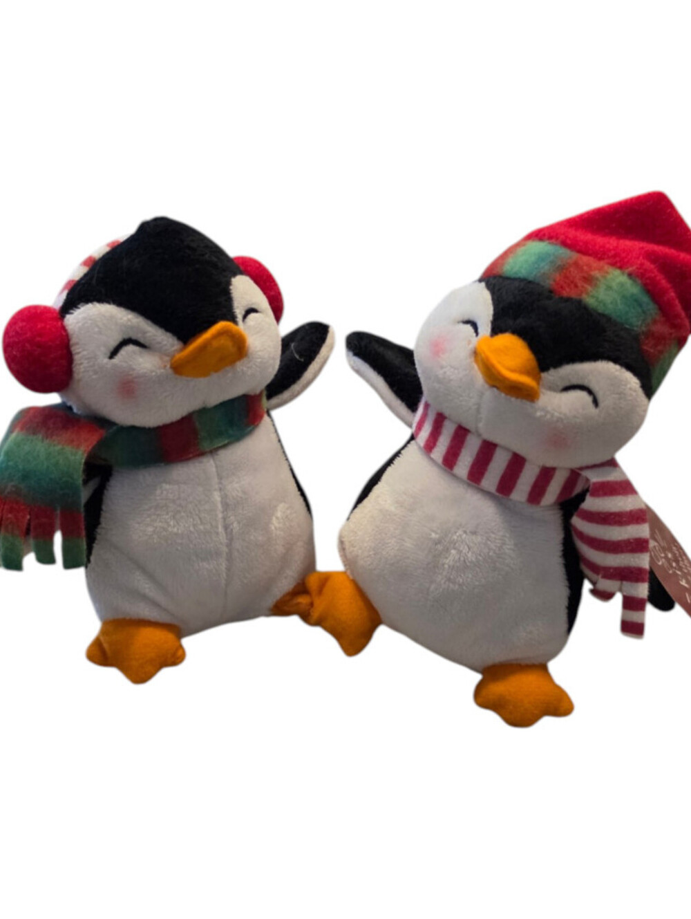 Vintage Plush Penguin Pair of Kissing Stuffed Animals Makes Noise Christmas NEW